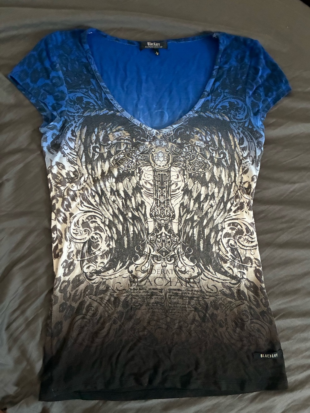 Ombre Blue V-Neck Graphic Tee